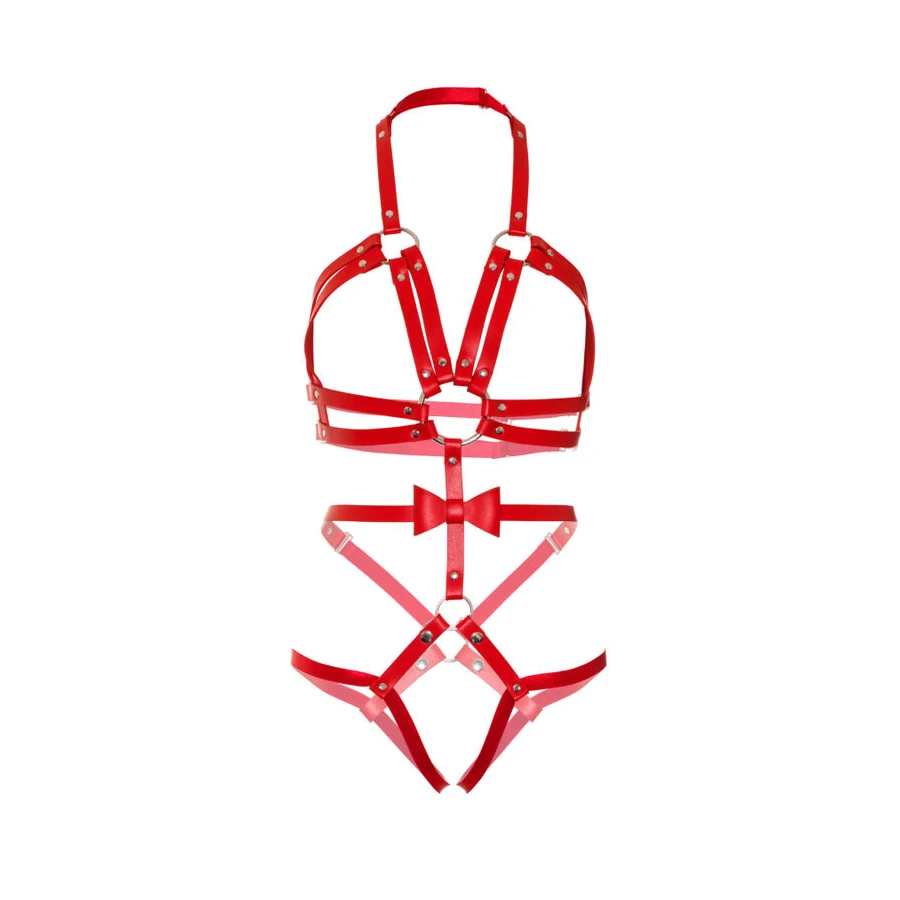 LEG AVENUE - KINK - IMBRACATURA CON O-RING CON BORCHIE TEDDY TAGLIA L - ROSSO